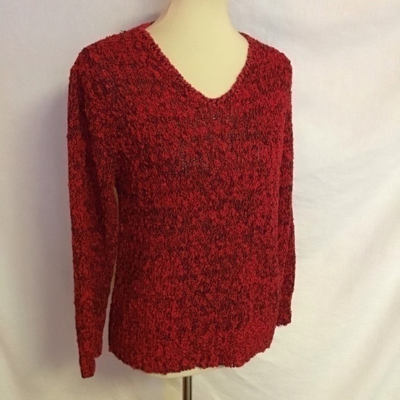 Vintage 80s fuzzy red n black sweater - Picture 2 of 9